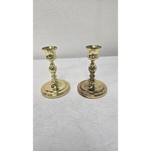 Pair Brass Baldwin Candlestick Holders 5" Tall Forged MADE IN USA weighted Base